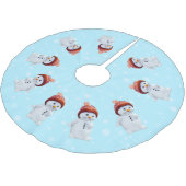 可愛い雪だるまマンダラ&ライトブルーの雪片 ブラッシュドポリエステルツリースカート (アングル)