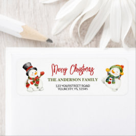 可愛い雪だるまメリークリスマスレッドグリーン ラベル