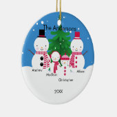 可愛い雪だるま家族4人クリスマスオーナメント セラミックオーナメント (右)