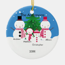 可愛い雪だるま家族4人クリスマスオーナメント