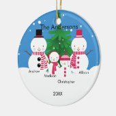 可愛い雪だるま家族4人クリスマスオーナメント セラミックオーナメント (左)