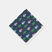 可愛い雪だるま柄とクリスマスツリー スタンダードカクテルナプキン (角)