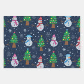 可愛い雪だるま柄とクリスマスツリー ラッピングペーパーシート (正面2)