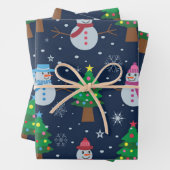 可愛い雪だるま柄とクリスマスツリー ラッピングペーパーシート (インサイチュ)
