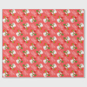 可愛い雪だるま淡い色のオンREDまたはYour Color ラッピングペーパー (フラット)