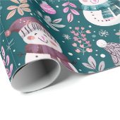 可愛い雪だるま緑の雪の結晶グリーンクリスマス ラッピングペーパー (ロールコーナー)