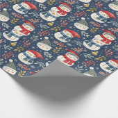 可愛い雪だるま緑の雪の結晶ブルークリスマス ラッピングペーパー (角)