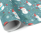 可愛い雪だるま緑の雪の緑クリスマス ラッピングペーパー (ロールコーナー)