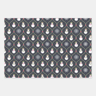 可愛い雪だるま葉の果実の雪の結晶 ラッピングペーパーシート