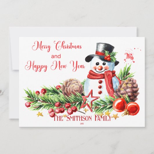 可愛い雪だるま赤と白パーソナライズされた シーズンカード (正面)