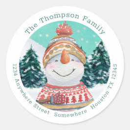 可愛い雪だるま返却名住所ティール（緑がかった色）クリスマス ラウンドシール