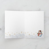 可愛い雪だるま金ゴールドスノーフレークスクリスマスフォールディング 招待状 (内部)