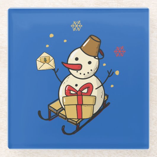 可愛い雪だるま ガラスコースター (正面)