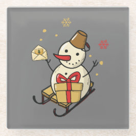 可愛い雪だるま ガラスコースター