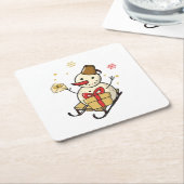 可愛い雪だるま スクエアペーパーコースター (アングル)