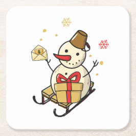 可愛い雪だるま スクエアペーパーコースター