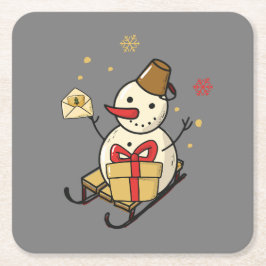 可愛い雪だるま スクエアペーパーコースター