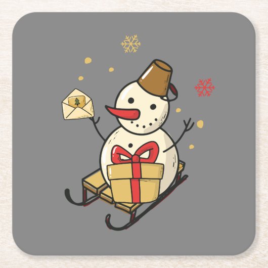 可愛い雪だるま スクエアペーパーコースター (正面)