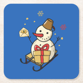 可愛い雪だるま スクエアペーパーコースター