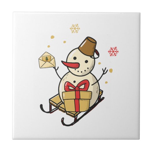 可愛い雪だるま タイル (正面)
