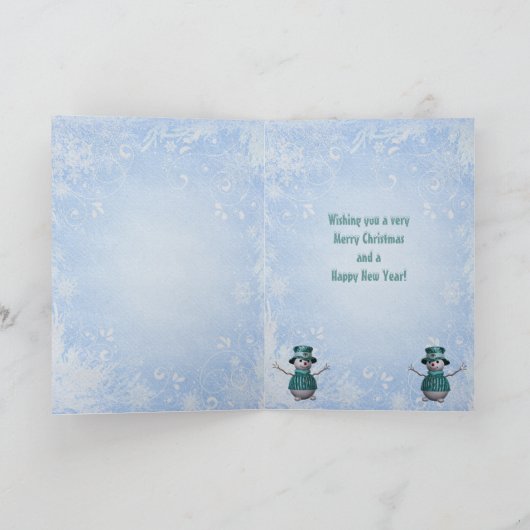 可愛い雪だるま、ブルースノーフレーク&シークンズクリスマス シーズンカード (内部)