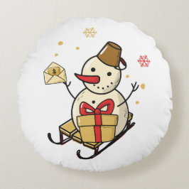 可愛い雪だるま ラウンドクッション