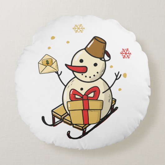 可愛い雪だるま ラウンドクッション (正面)