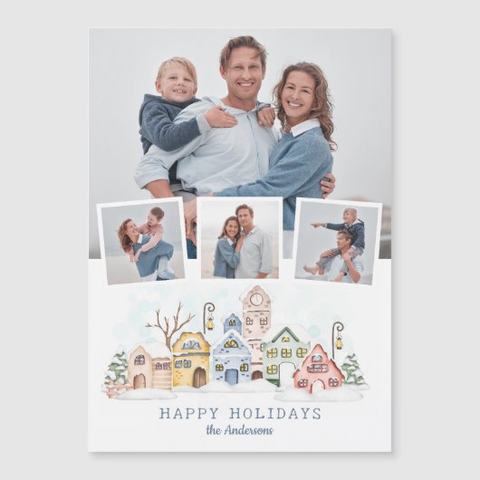 可愛い雪をかぶったクリスマスコテージ4枚 (正面)