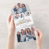 可愛い雪をかぶったクリスマスコテージ4枚 オールインワン招待状 (貼ってはがせる)