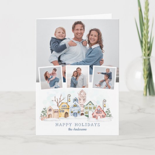 可愛い雪をかぶったクリスマスコテージ4枚 シーズンカード (正面)