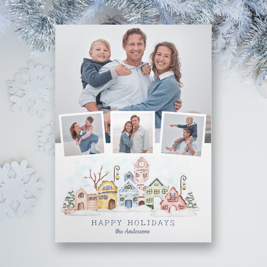 可愛い雪をかぶったクリスマスコテージ4枚 シーズンカード