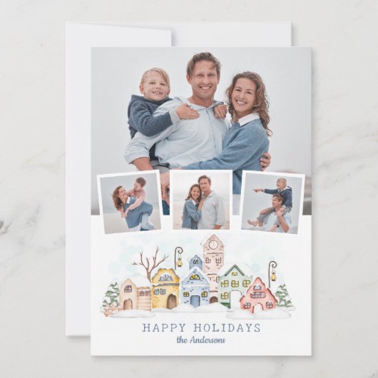 可愛い雪をかぶったクリスマスコテージ4枚 シーズンカード (正面)