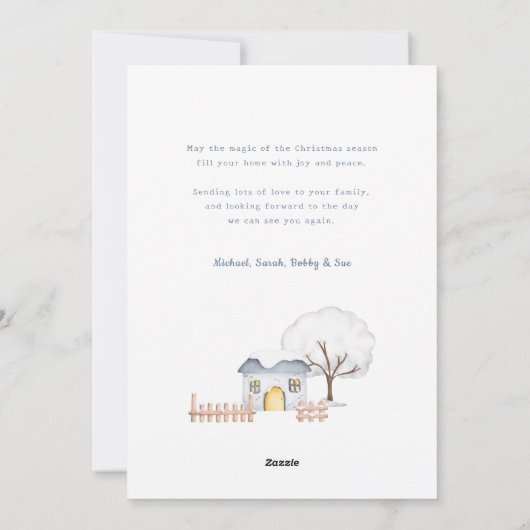 可愛い雪をかぶったクリスマスコテージ4枚 シーズンカード (裏面)