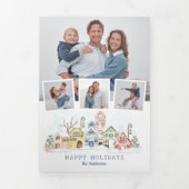 可愛い雪をかぶったクリスマスコテージ4枚 三つ折りカード (カバー)