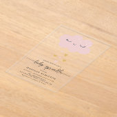 可愛い雲とハートピンクと金ゴールドベビー散布 アクリル招待状 (レイダウン)