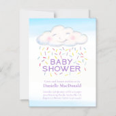 可愛い雲のキャンディが水の色の赤ちゃんシャワーを振る マグネット招待状 (正面)