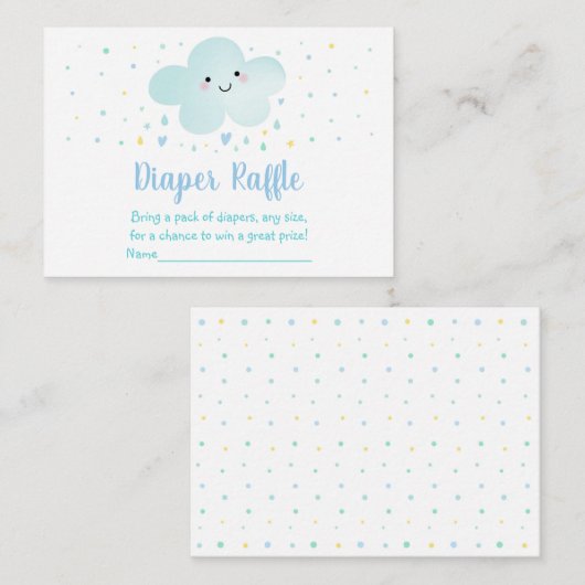 可愛い雲スターブルーベビーシャワーオムツラッフル エンクロージャーカード (正面/裏面)
