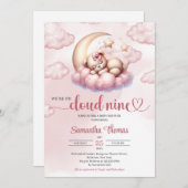 可愛い雲9テディベア月の上で眠る 招待状 (正面/裏面)