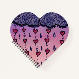 可愛い雲、ハート、雨粒 ノートブック