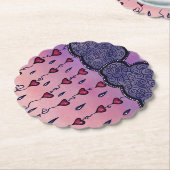 可愛い雲、ハート、雨粒 ペーパーコースター (アングル)