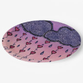 可愛い雲、ハート、雨粒 ペーパープレート (アングル)