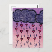 可愛い雲、ハート、雨粒 ポストカード (正面/裏面)