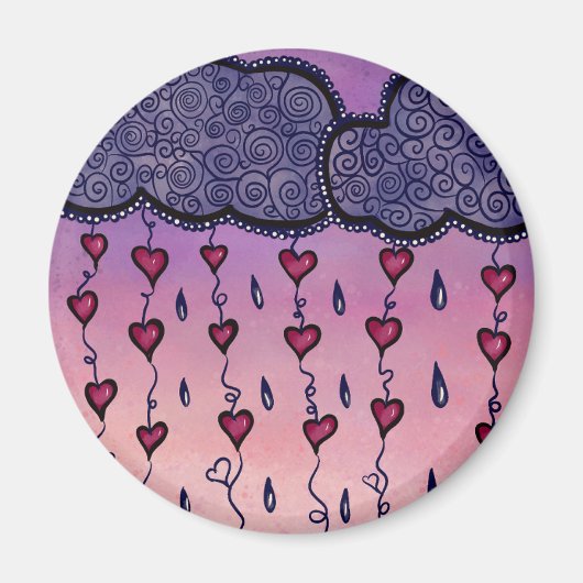 可愛い雲、ハート、雨粒 マグネット (正面)