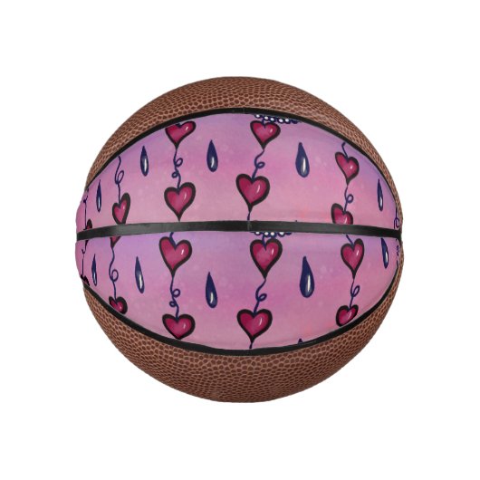 可愛い雲、ハート、雨粒 ミニバスケットボール (正面)