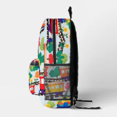 可愛い電車と木が青く染まる プリントバックパック (右)