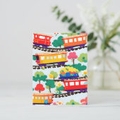 可愛い電車と木が青く染まる ポストカード (スタンド正面)