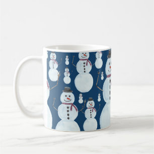 可愛い霜の降りた青雪だるま水彩柄 コーヒーマグカップ