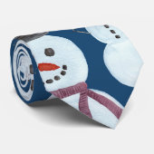 可愛い霜の降りた青雪だるま水彩柄 ネクタイ (ロール)