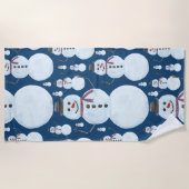 可愛い霜の降りた青雪だるま水彩柄 ビーチタオル (正面)