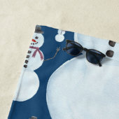 可愛い霜の降りた青雪だるま水彩柄 ビーチタオル (インサイチュ)